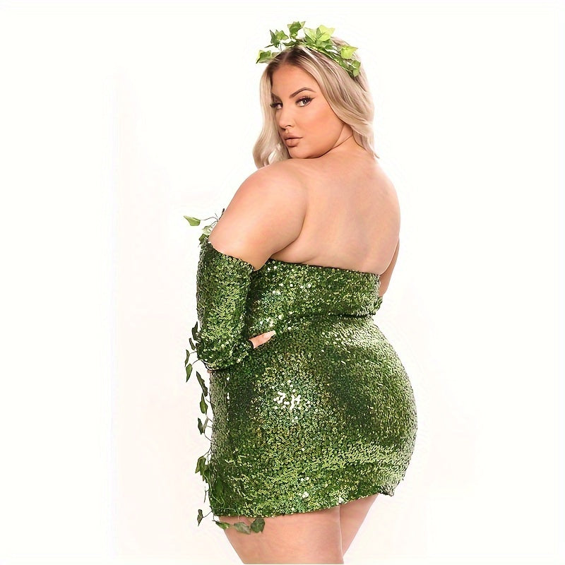 Women’s Sequin Leaf Halloween Costume Dress | Strapless Mini