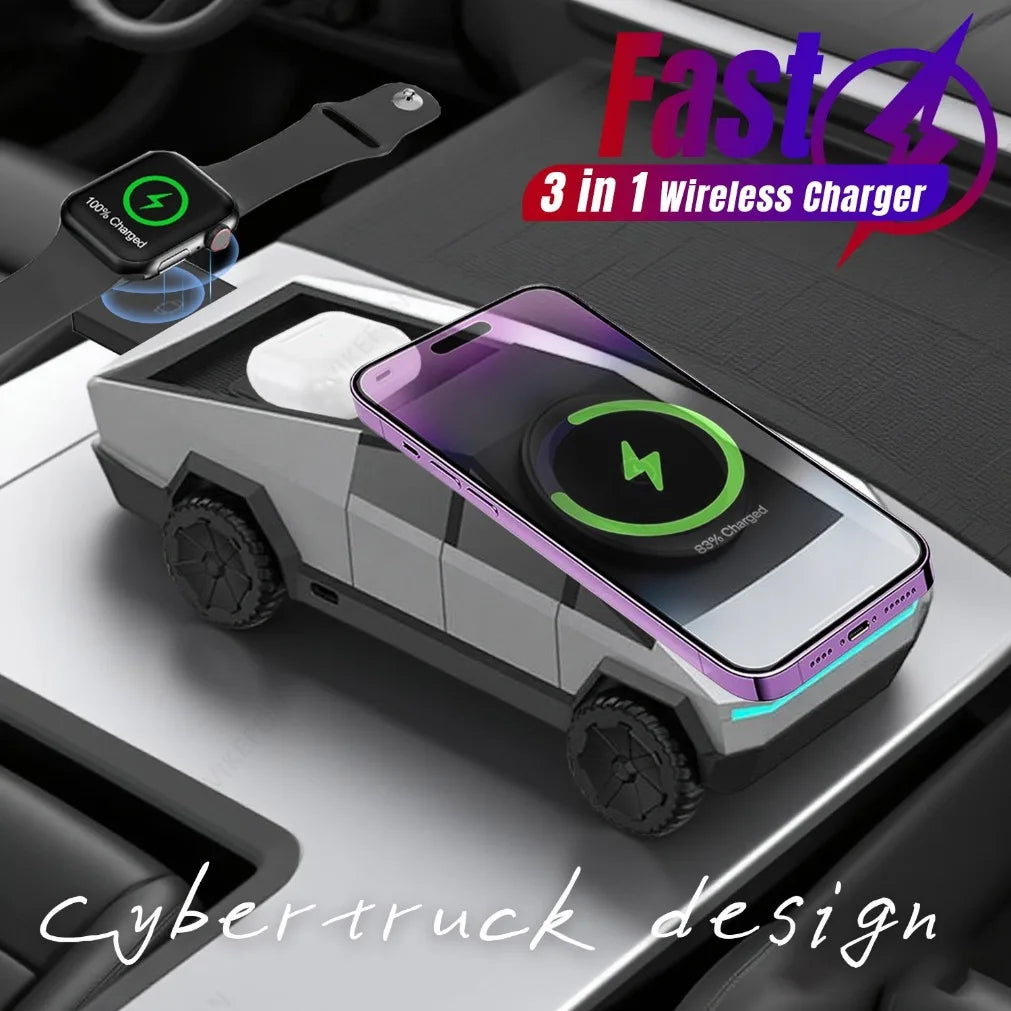 3 in 1 Charging Station Cybertruck Wireless Charger For Phone Watch Airpods