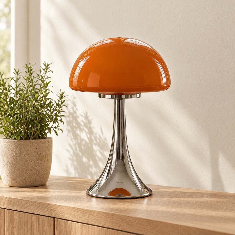 Mushroom Table Lamp, Glass Dome Shade – Touch Dimmable USB Bedside Lamp
