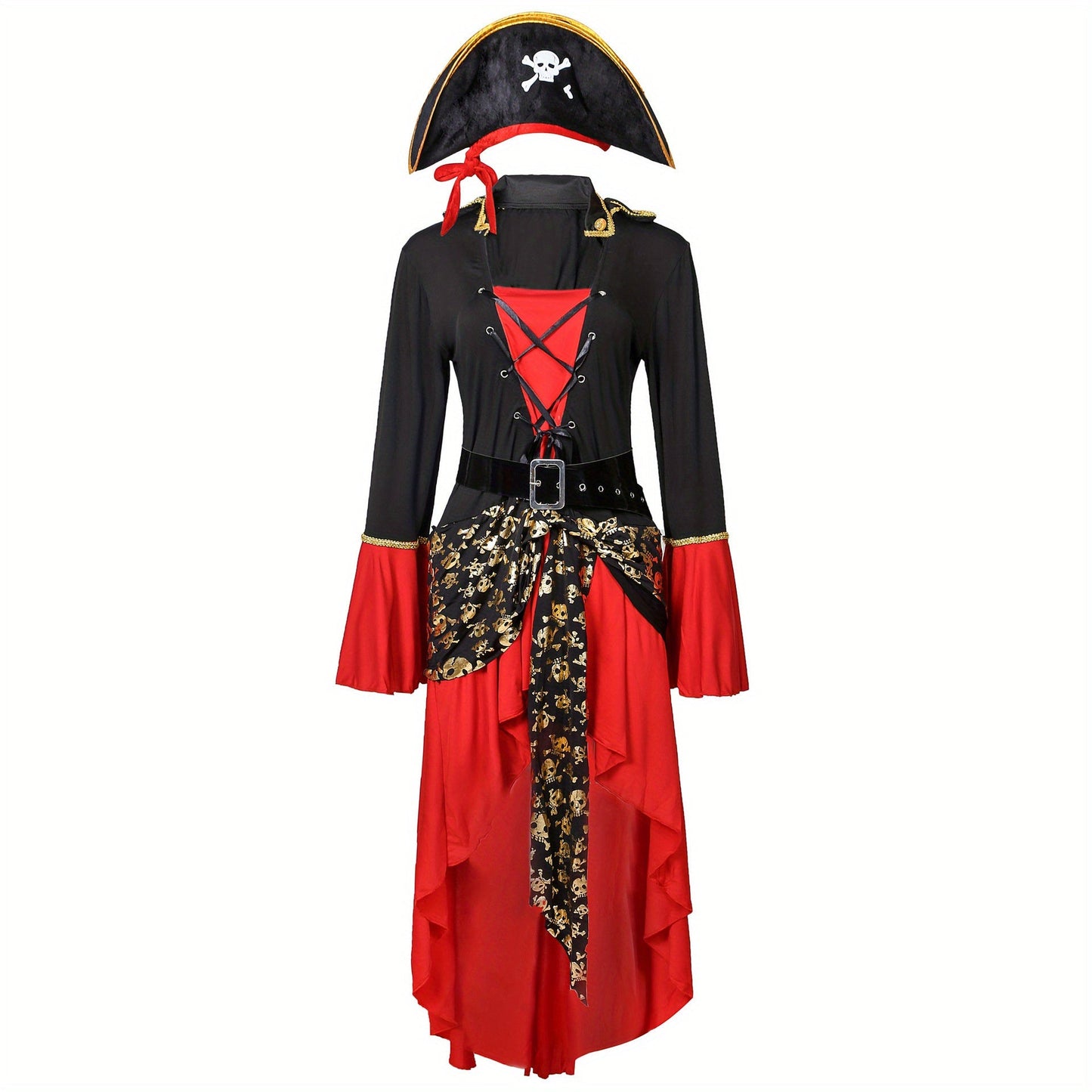 Women Pirate Lace-Up Halloween Costume Dress | Long Sleeve Asymmetrical