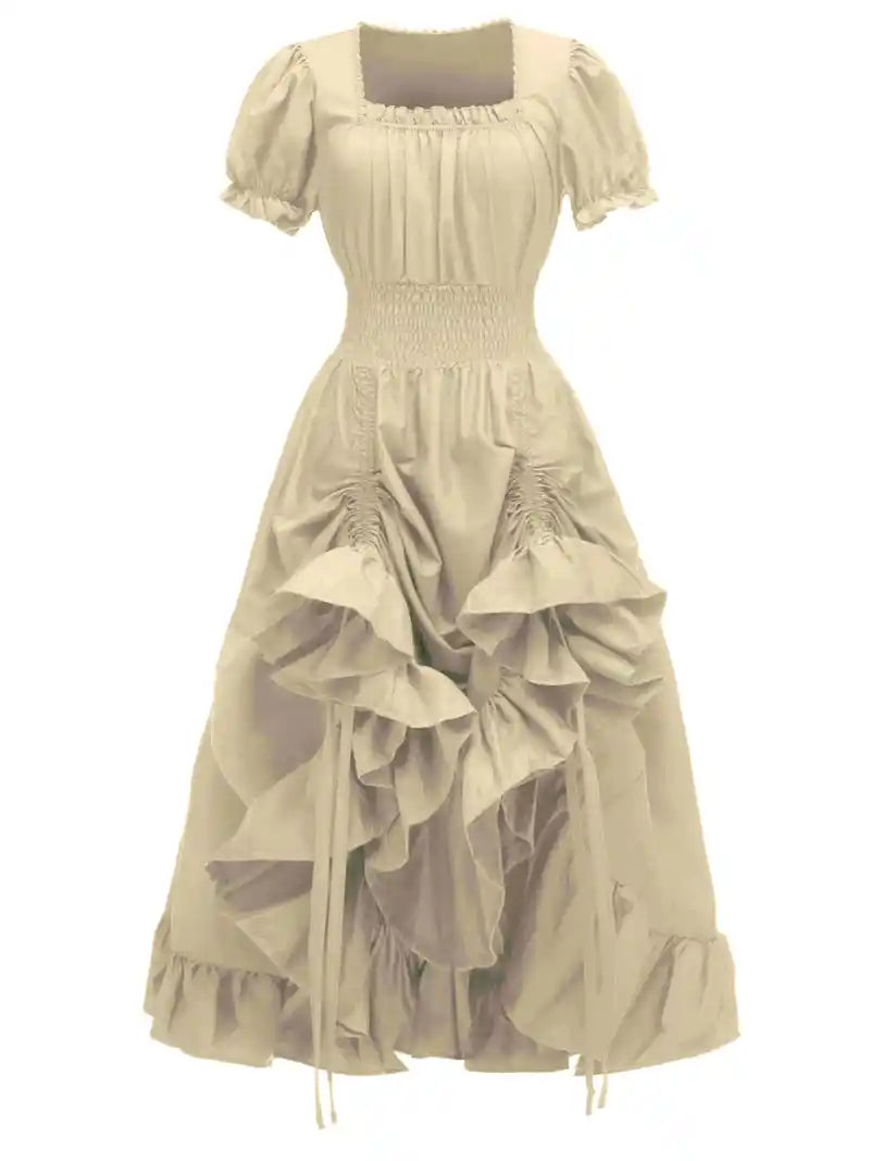 Women's Vintage Puff Sleeve Halloween Costume Dress | Ruffle Maxi