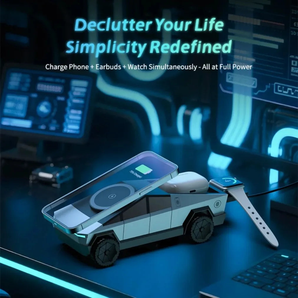 3 in 1 Charging Station Cybertruck Wireless Charger For Phone Watch Airpods