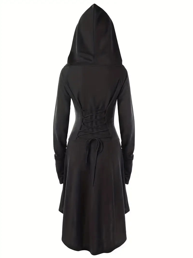 Women’s Gothic Lace Up Halloween Movie Costume Dress | Hooded Long Sleeve
