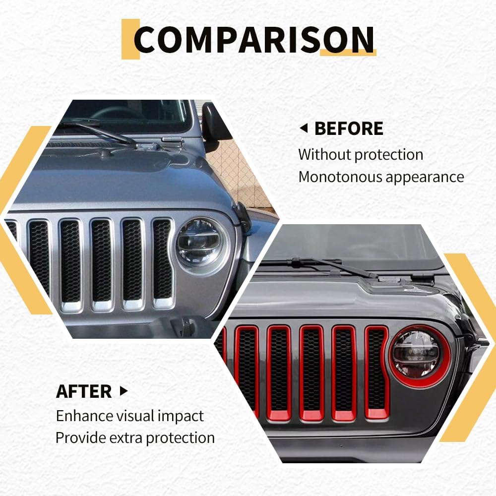 Grille Inserts Headlight Covers Set Fits for Jeep (2018-2023) Wrangler JL JLU(Sport/Sport S)