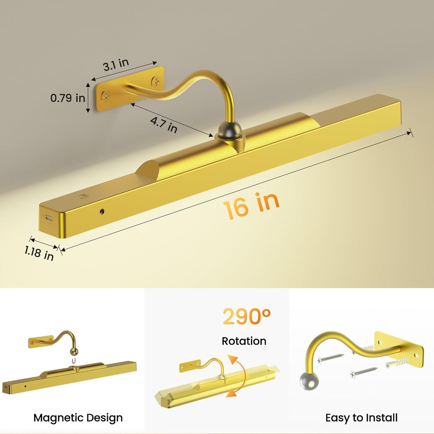 Cordless Picture Gallery Lights for Wall Artworks - Wireless Remote, 3 Modes Dimmable 5000mAh Rechargeable Battery