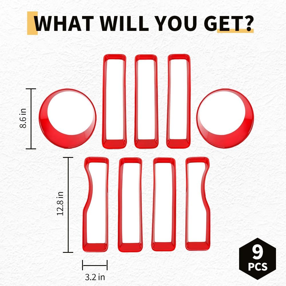 Grille Inserts Headlight Covers Set Fits for Jeep (2018-2023) Wrangler JL JLU(Sport/Sport S)