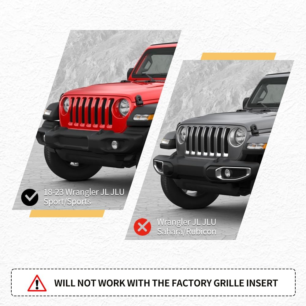 Grille Inserts Headlight Covers Set Fits for Jeep (2018-2023) Wrangler JL JLU(Sport/Sport S)