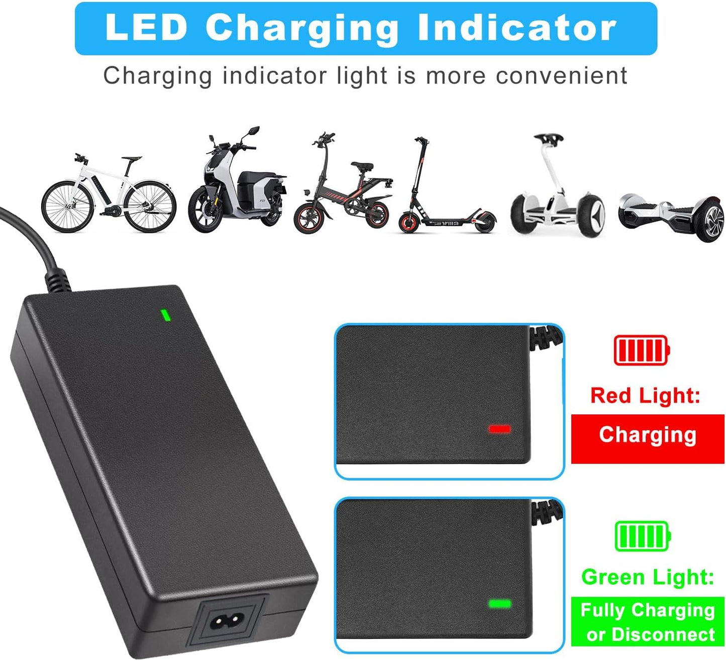 54.6V 2A Fast Charger with 7-in-1 Plugs 48V Electric Scooter Charger Universal Battery Charger