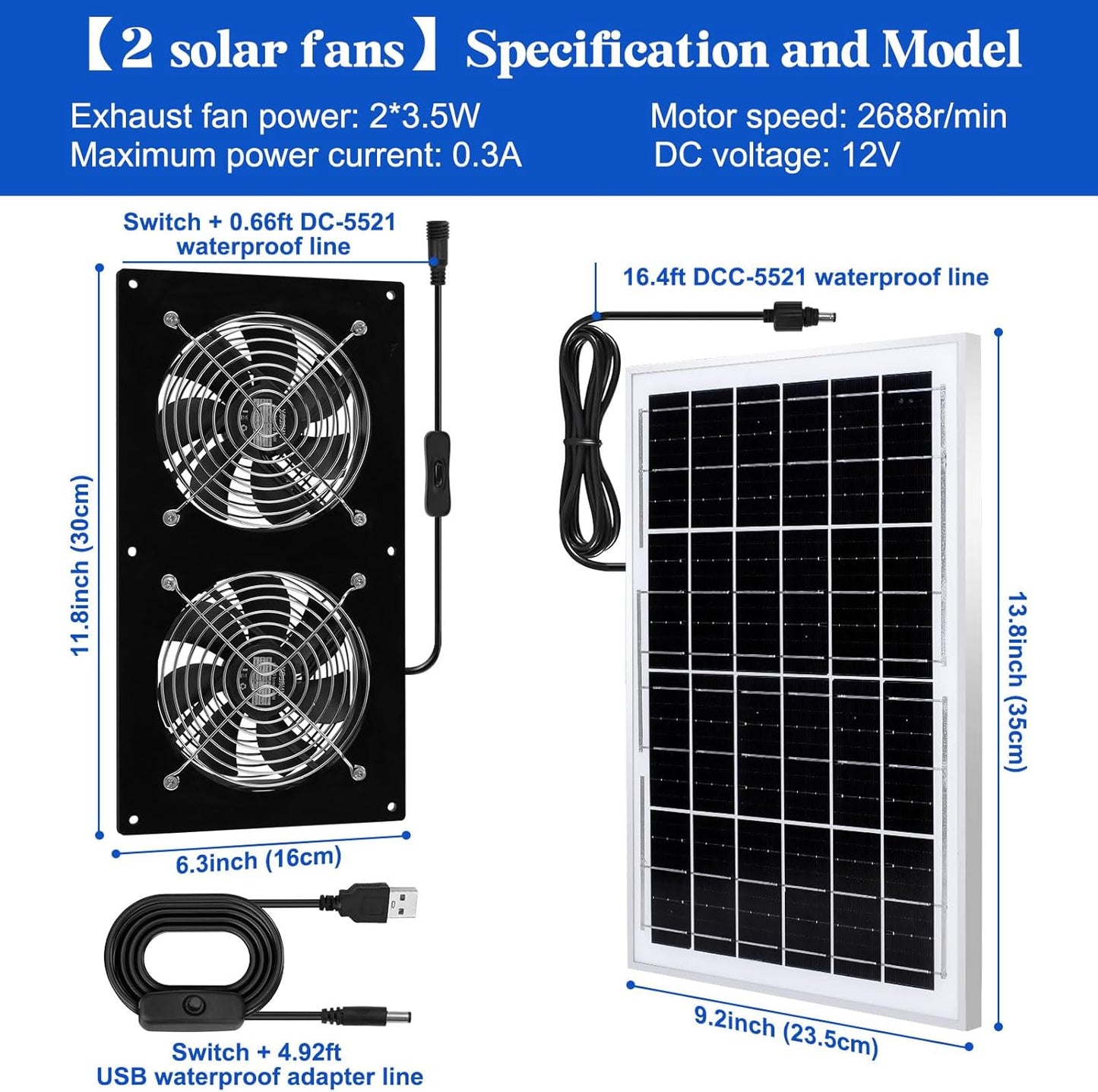Solar Exhaust Fans & Powered Fan with 15W Panel