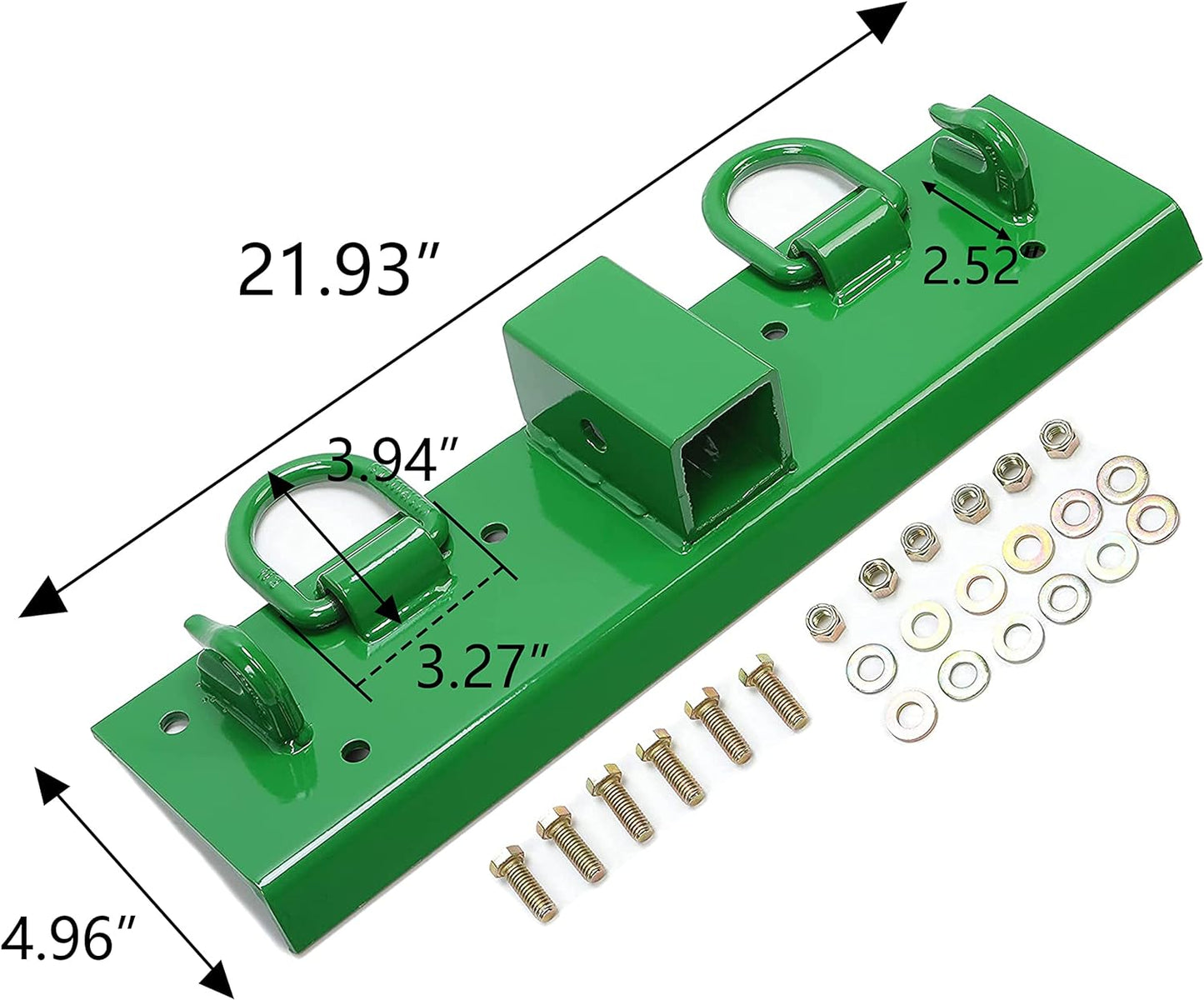 Bolt-On Bucket Grab Hook for John Deere Compact Tractors - Green Powder-Coated Steel Tow Hook