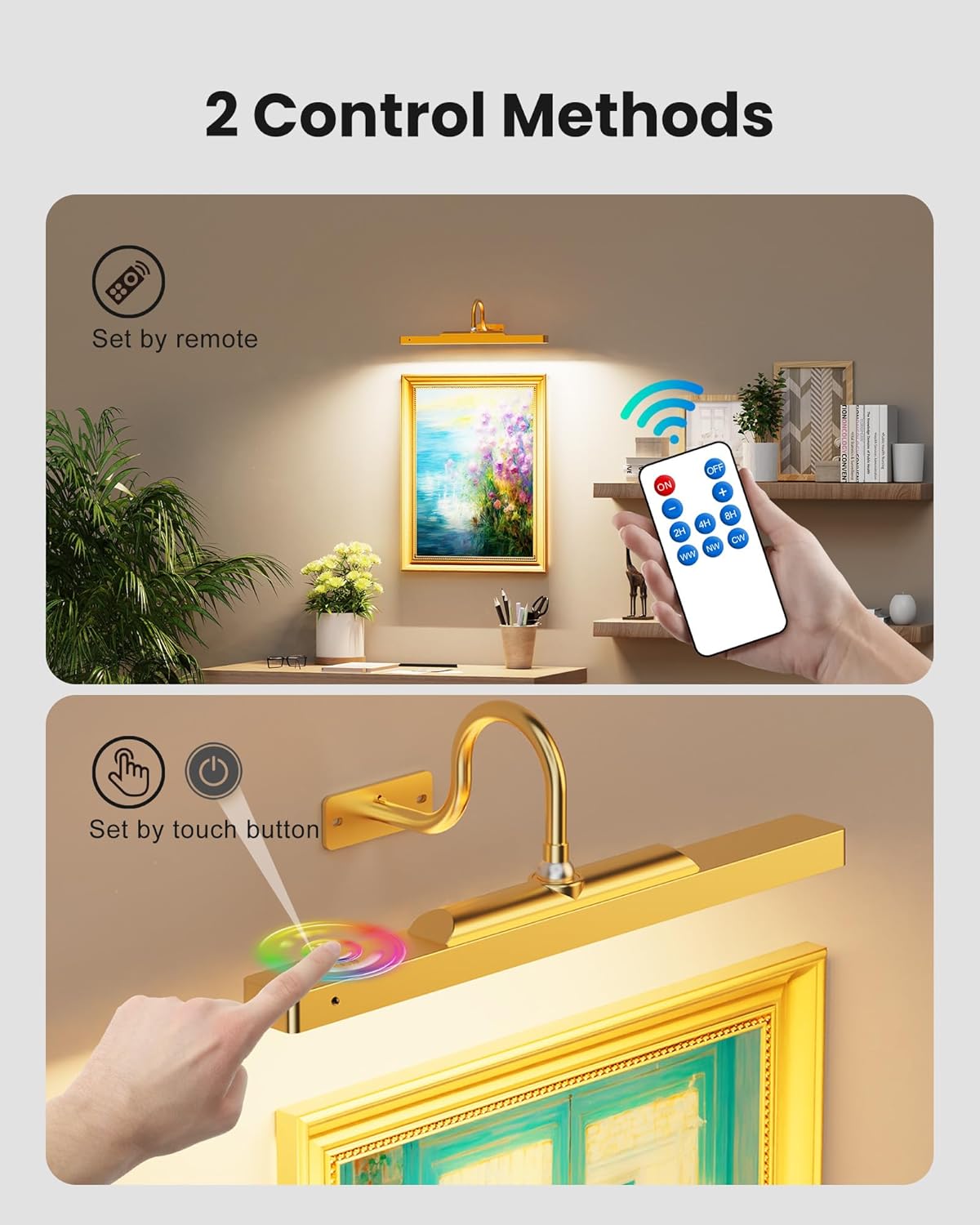 Cordless Picture Gallery Lights for Wall Artworks - Wireless Remote, 3 Modes Dimmable 5000mAh Rechargeable Battery