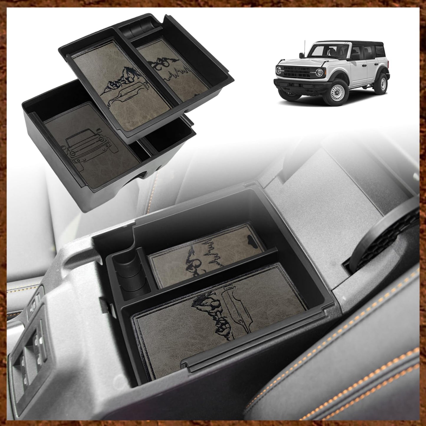 Center Console Organizer Compatible with 2021-2024 Ford Bronco(no for Sport) 6th Gen Bronco 2/4-Door