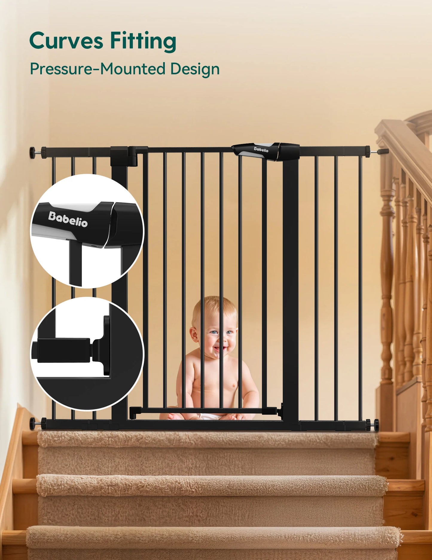 PressGuard C5 | Expandable Pressure Mounted No Drilling Baby Gate for Stairs