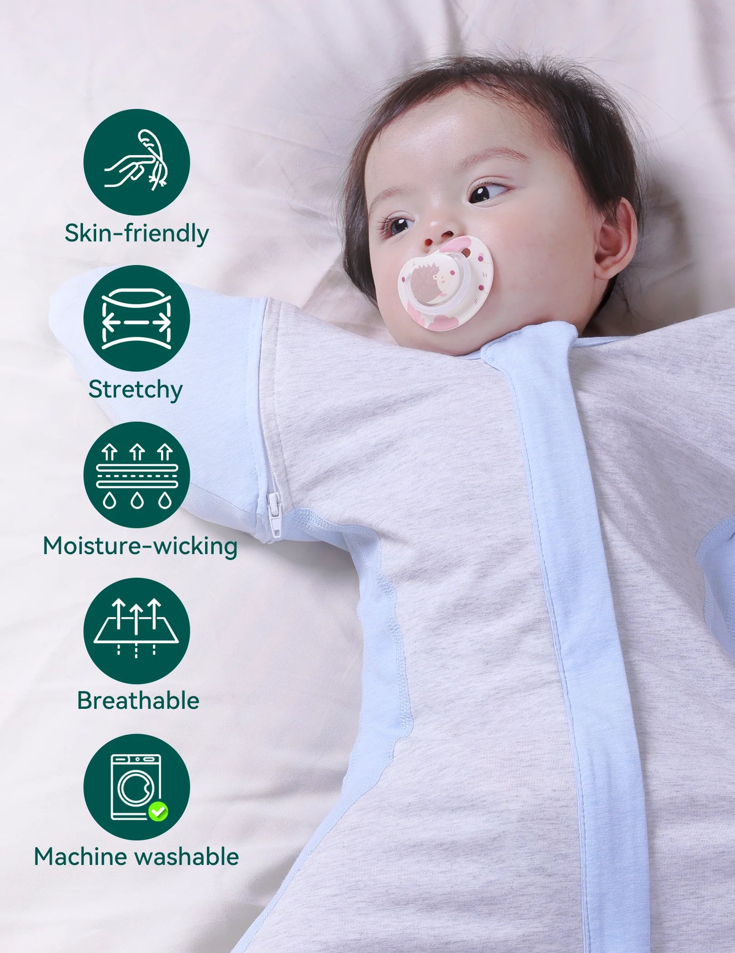 Babelio Baby Swaddle | Temp-Sensing & Detachable Sleeves