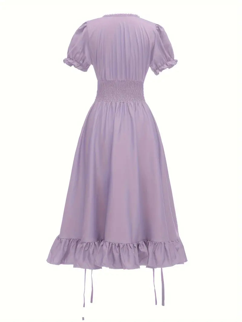 Women's Vintage Puff Sleeve Halloween Costume Dress | Ruffle Maxi