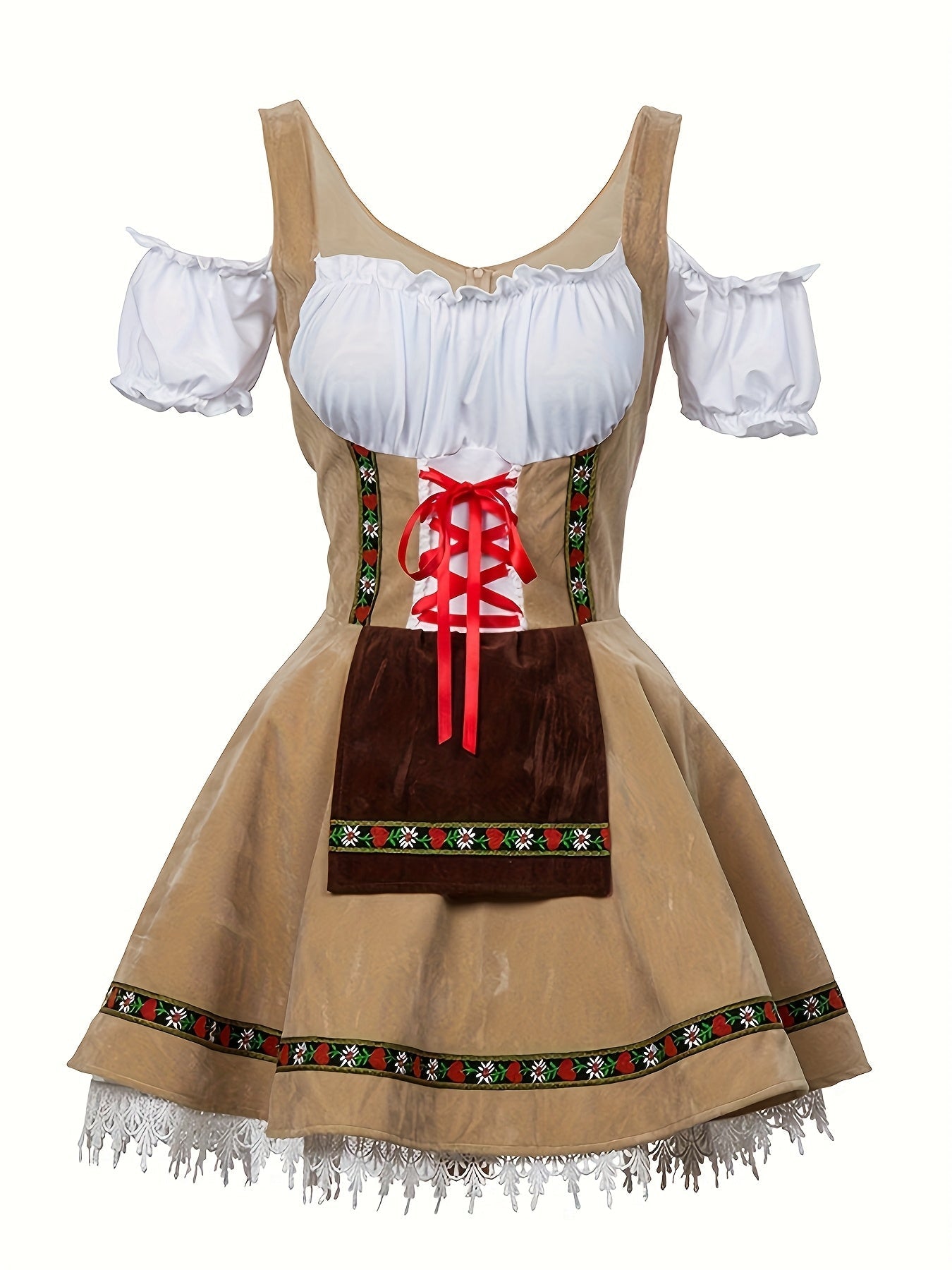 Women Plus Size Bavarian Halloween Costume Dress | Puff Sleeve Mini