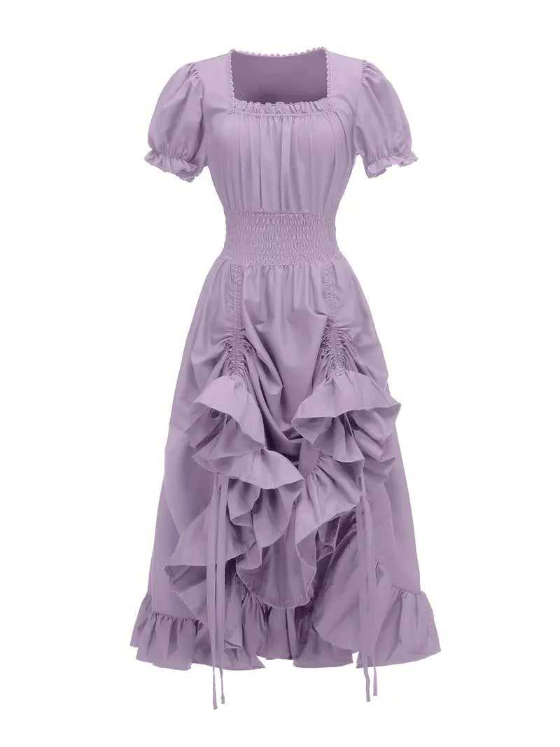 Women's Vintage Puff Sleeve Halloween Costume Dress | Ruffle Maxi