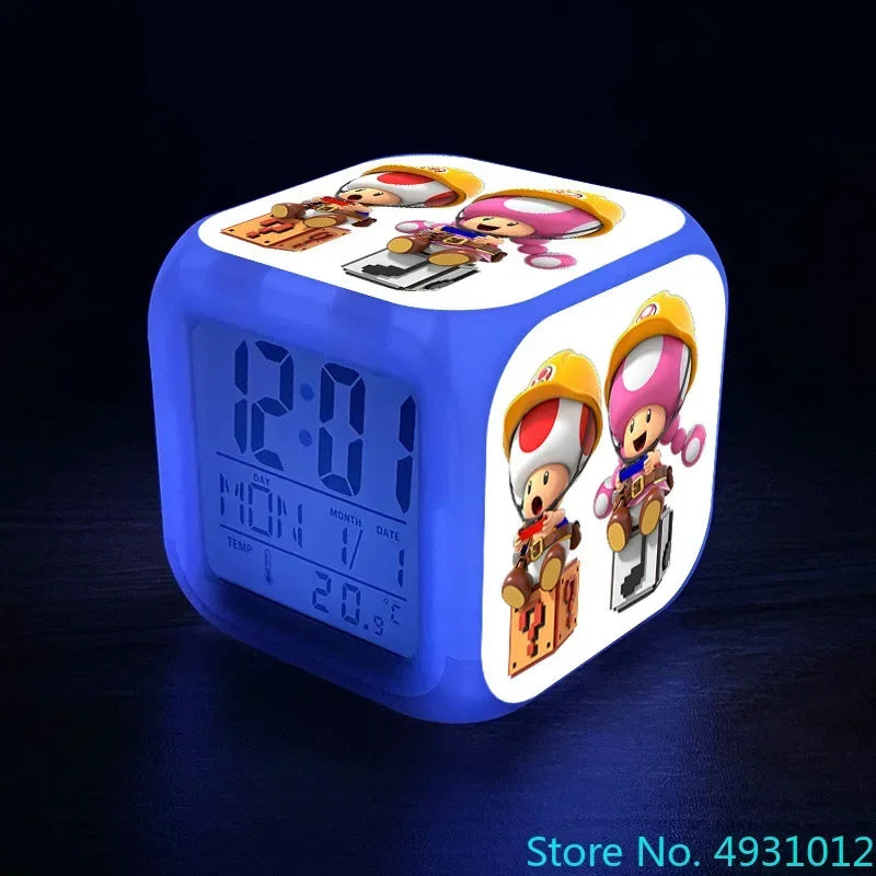 Anime Sonic & Mario Bros Figure Model LED Alarm Clock: 7-Color Touch Light Desk Watch