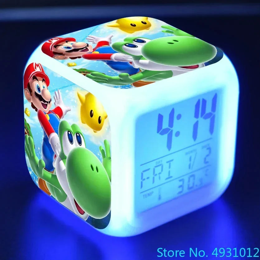 Anime Sonic & Mario Bros Figure Model LED Alarm Clock: 7-Color Touch Light Desk Watch