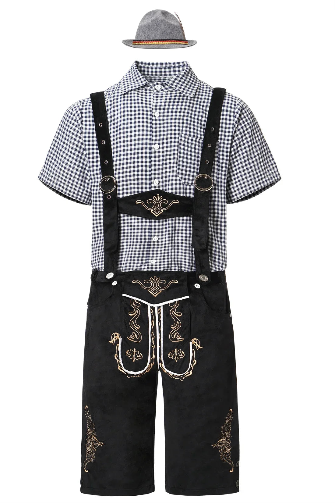 Men's Lederhosen – Traditional Fit – Faux Suede – Embroidered – Adjustable Suspenders