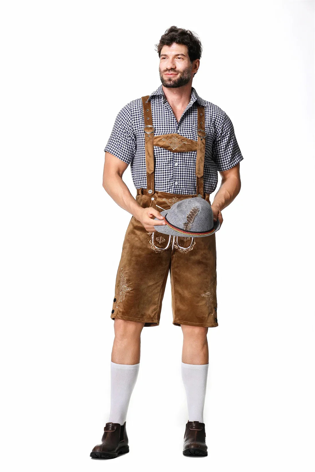 Men's Lederhosen – Traditional Fit – Faux Suede – Embroidered – Adjustable Suspenders