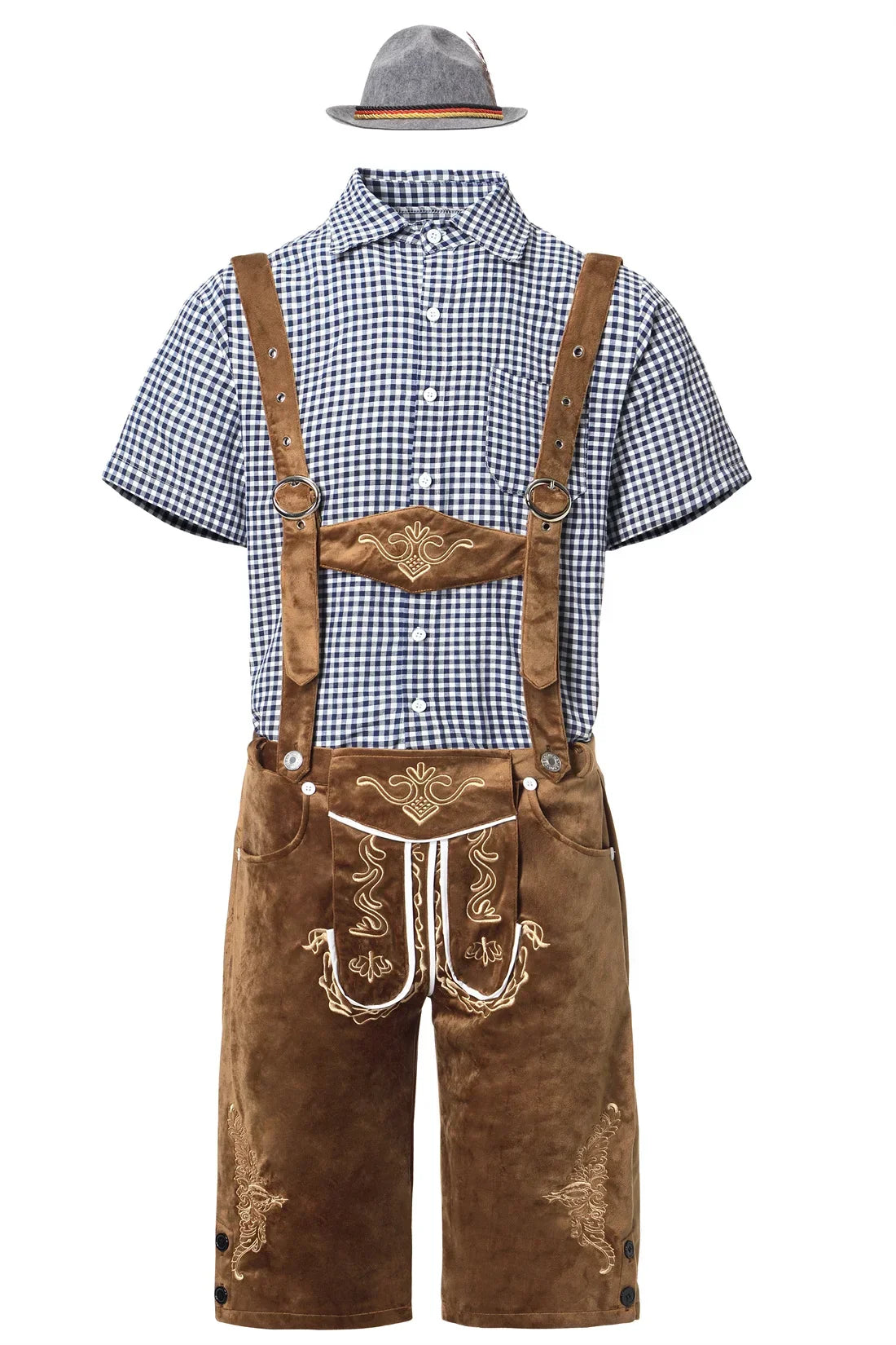 Men's Lederhosen – Traditional Fit – Faux Suede – Embroidered – Adjustable Suspenders