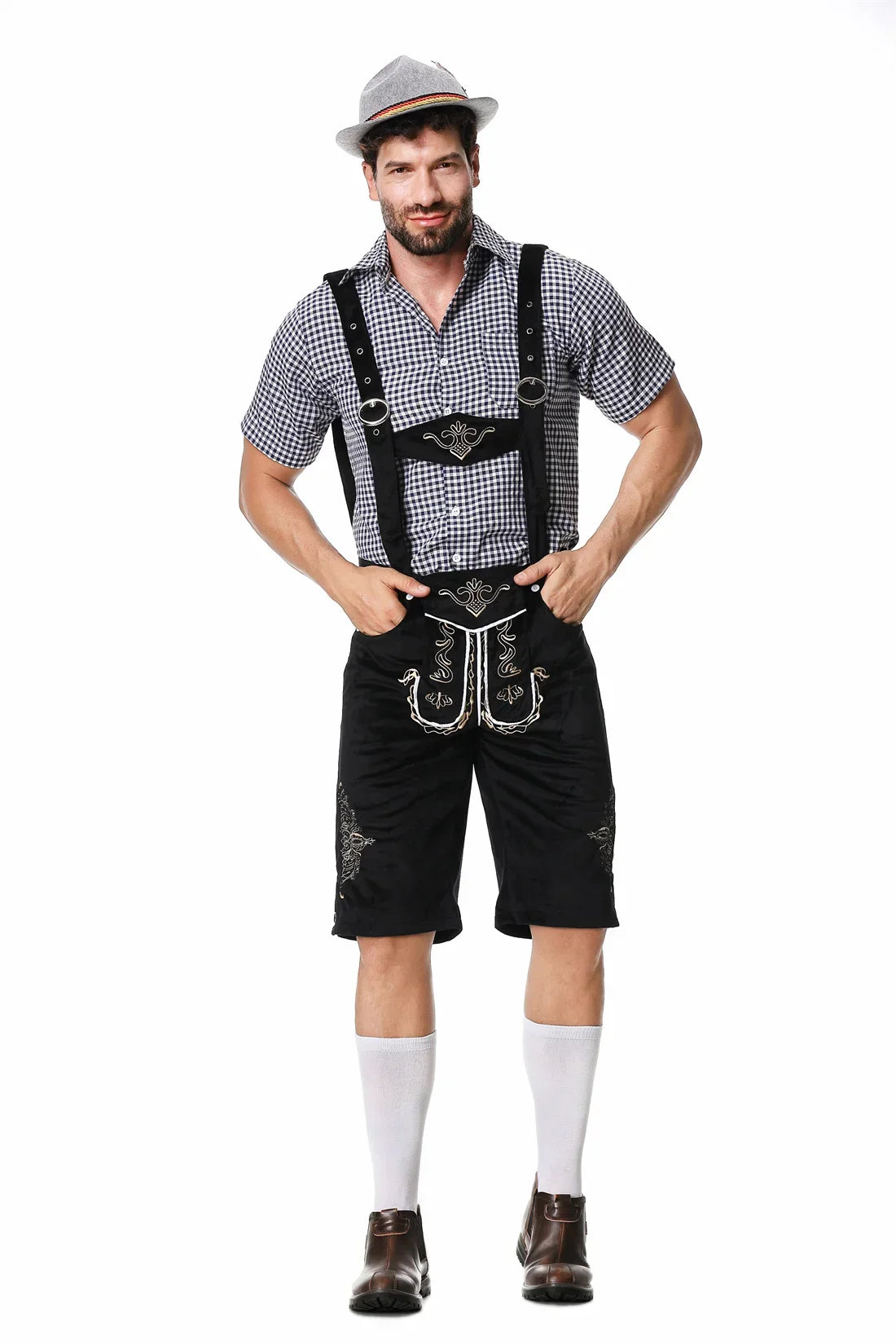 Men's Lederhosen – Traditional Fit – Faux Suede – Embroidered – Adjustable Suspenders