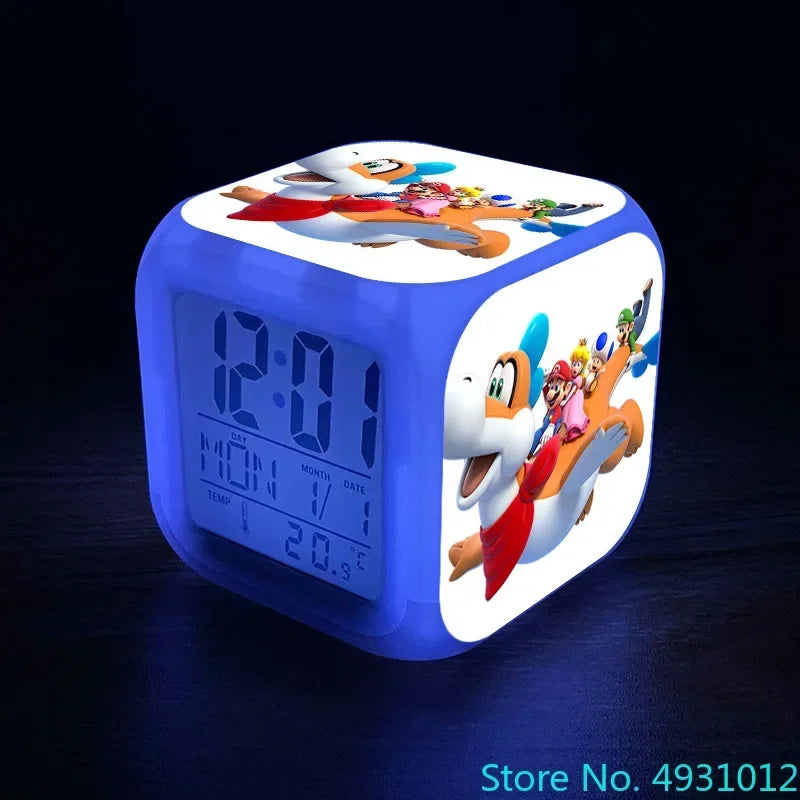 Anime Sonic & Mario Bros Figure Model LED Alarm Clock: 7-Color Touch Light Desk Watch
