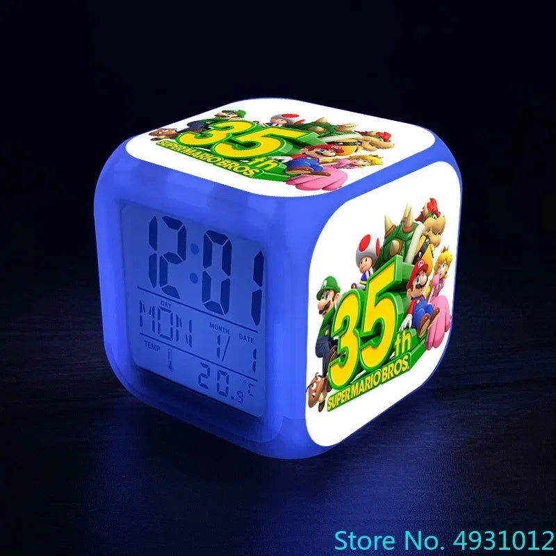 Anime Sonic & Mario Bros Figure Model LED Alarm Clock: 7-Color Touch Light Desk Watch