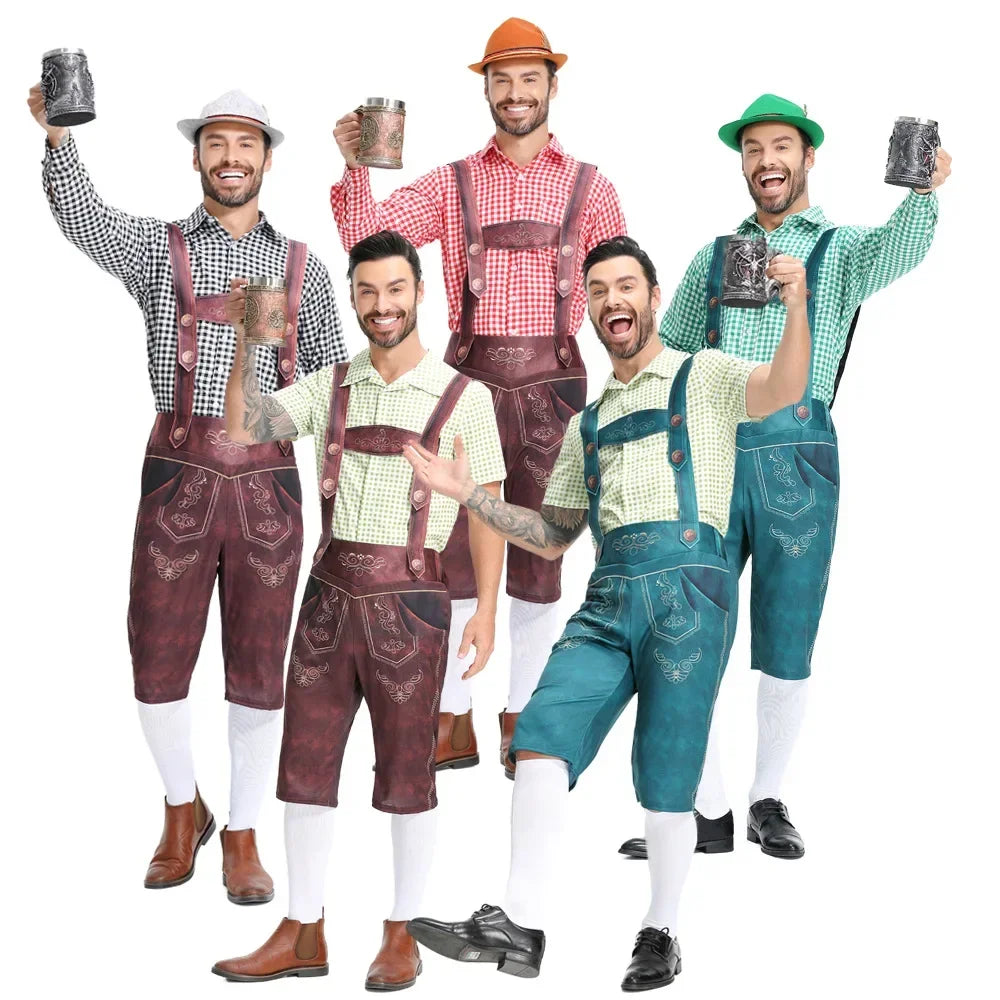 Men’s Lederhosen Costume – Tailored Fit – Embossed Detailing – Embroidered Bib – Knee-Length
