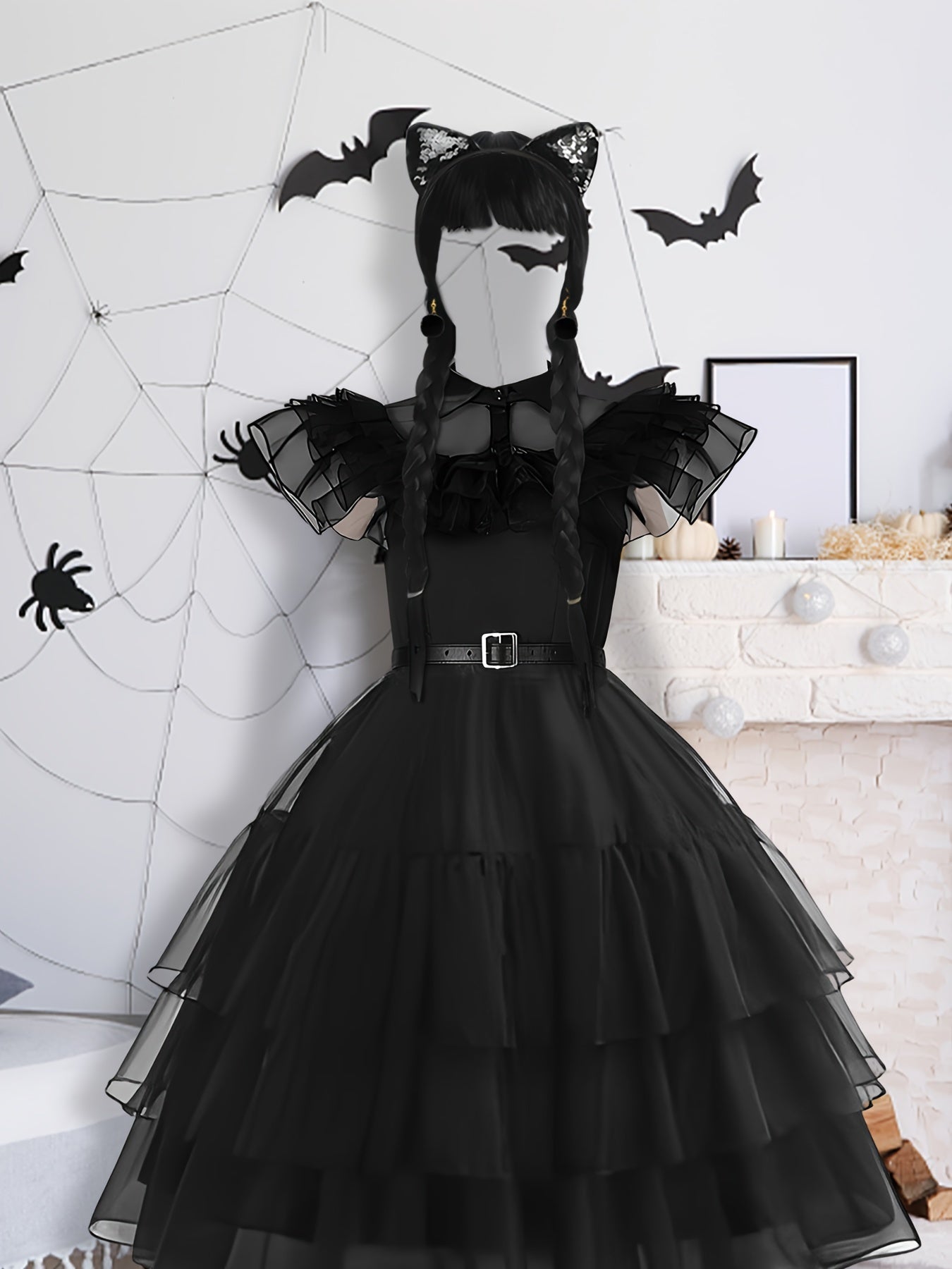 Women’s Gothic Layered Halloween Costume Dress Set | Ruffle Midi