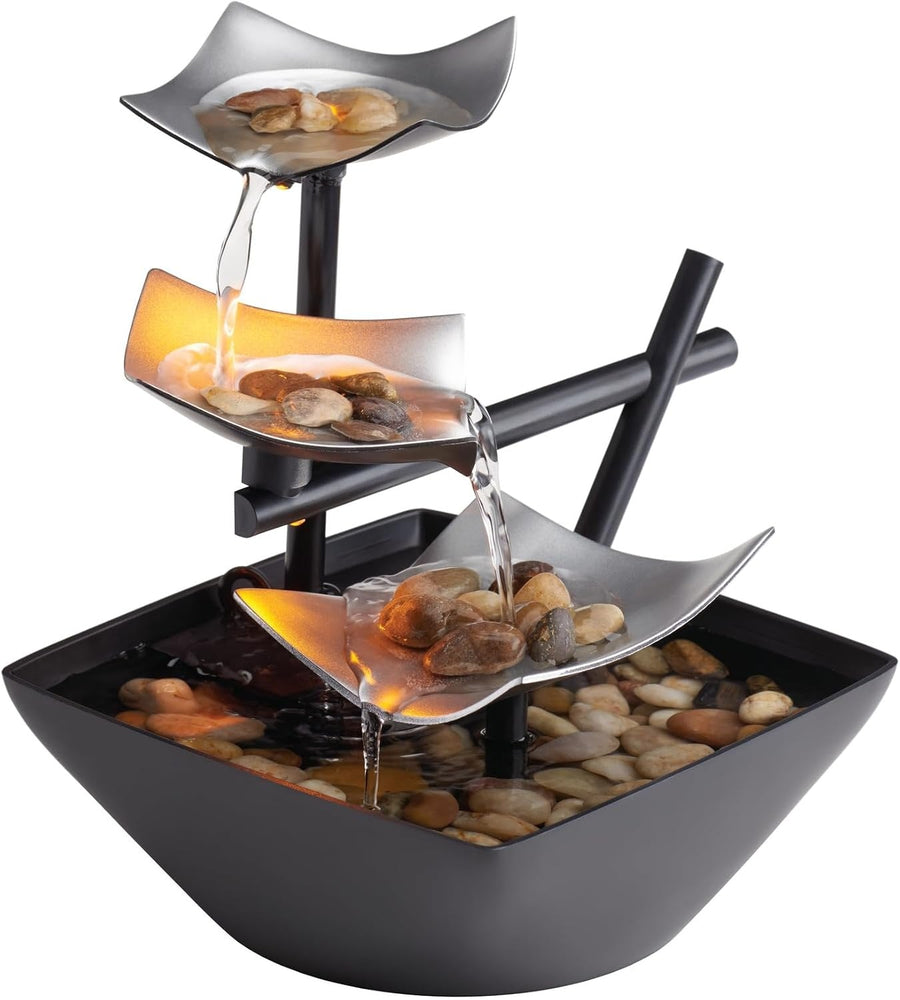 HoMedics Three-Tier Tabletop Water Fountain With River Rocks