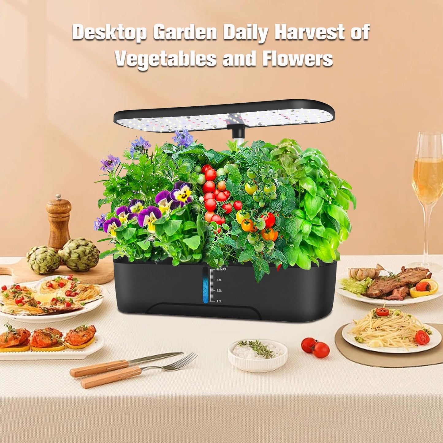 12 Pods Hydroponics Growing System Kit, Adjustable Height, Quiet Smart Pump