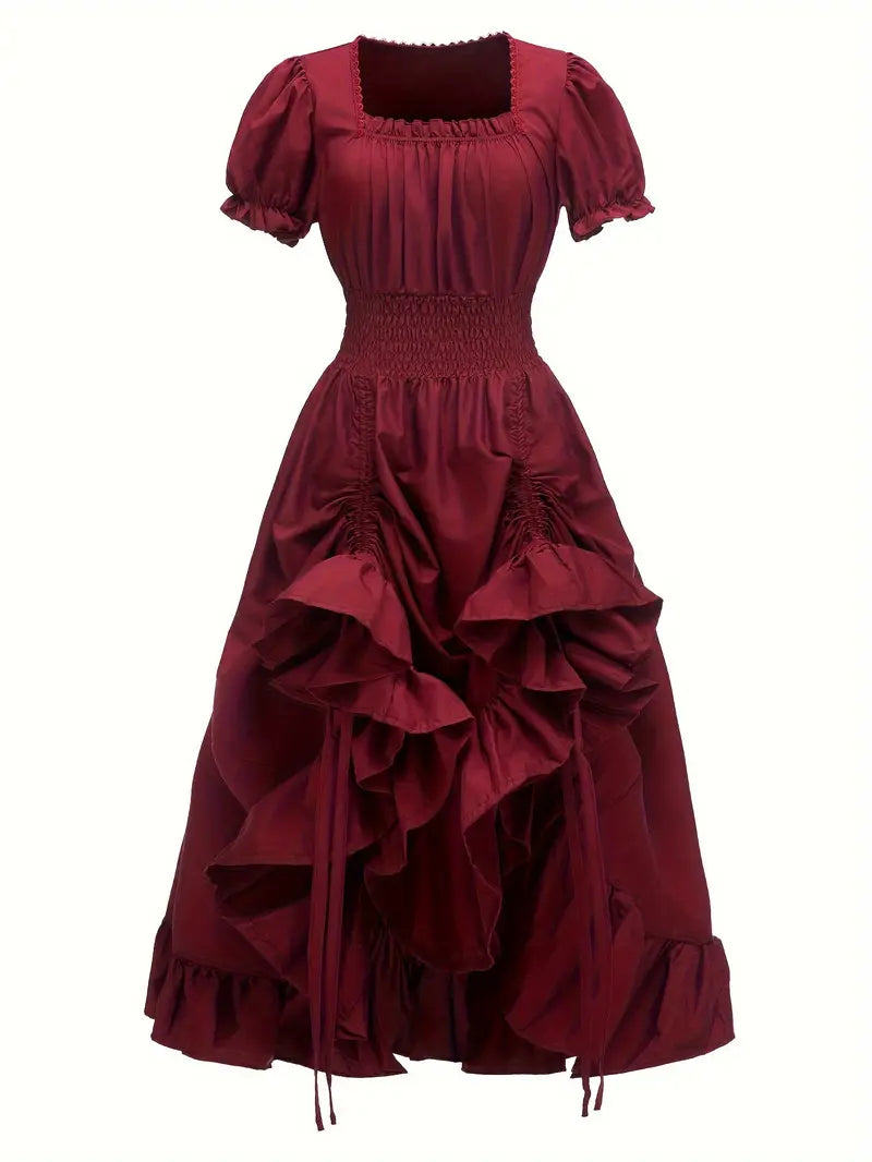 Women's Vintage Puff Sleeve Halloween Costume Dress | Ruffle Maxi