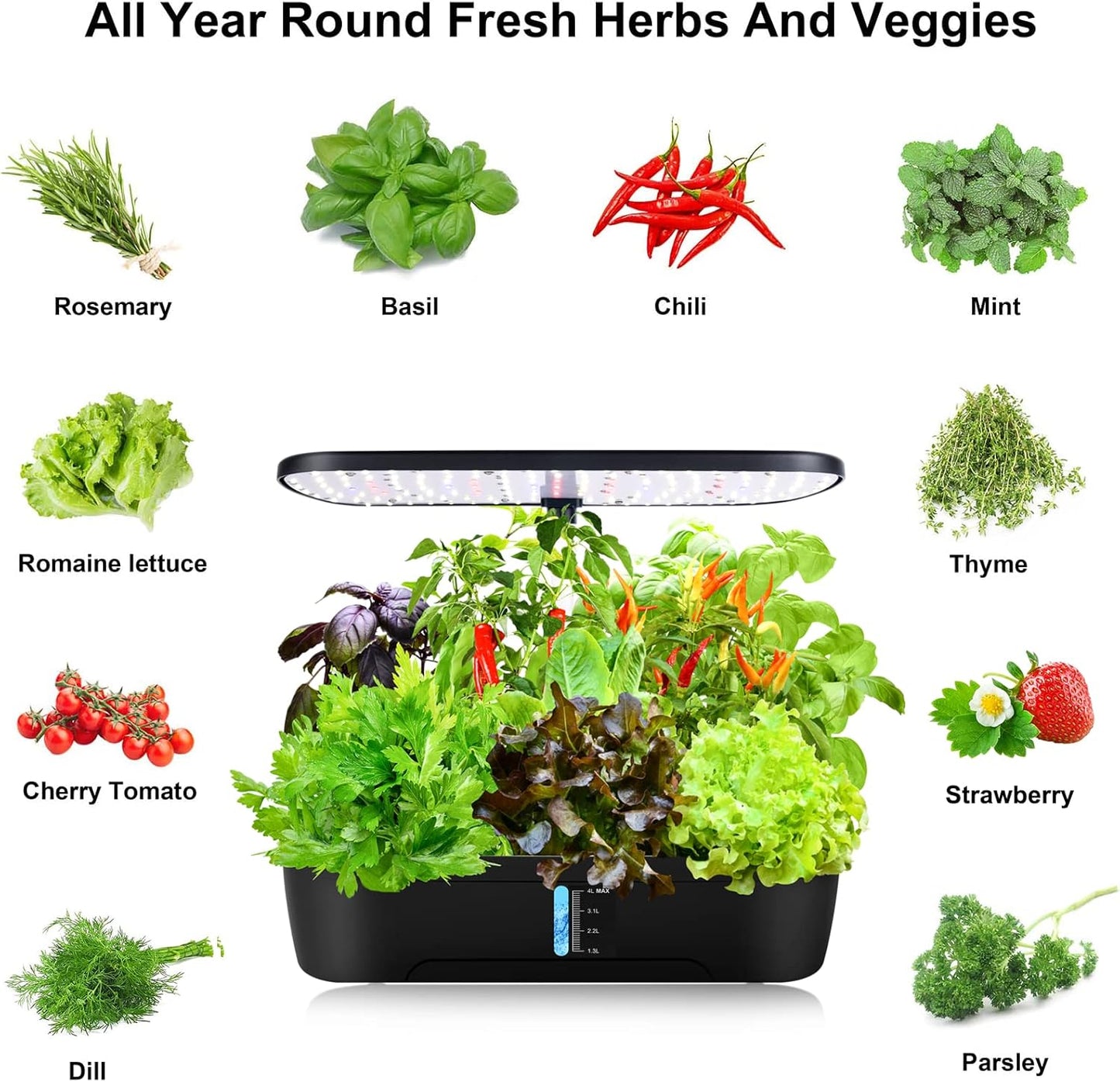 12 Pods Hydroponics Growing System Kit, Adjustable Height, Quiet Smart Pump
