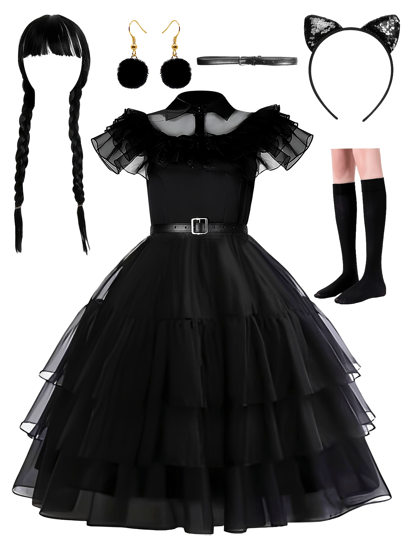Women’s Gothic Layered Halloween Costume Dress Set | Ruffle Midi