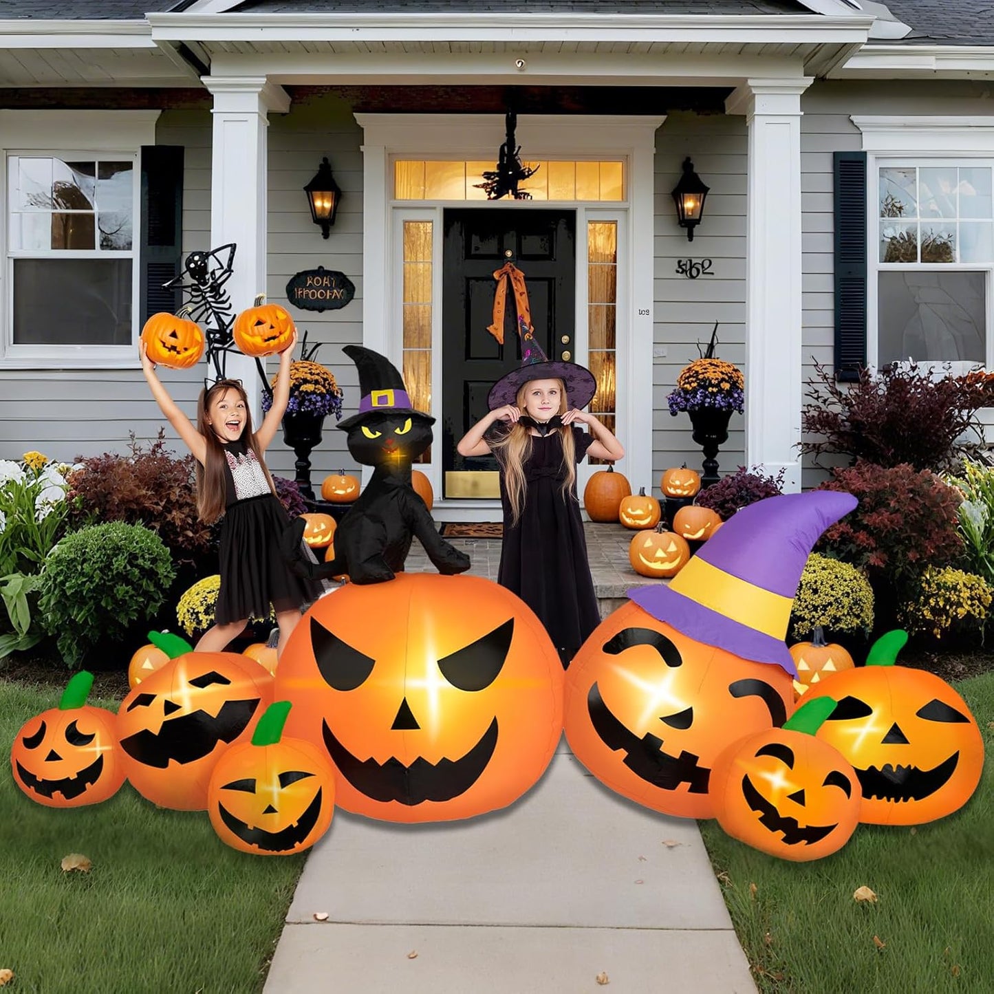 8FT Halloween Inflatable Pumpkin with Black Cat And LED Lights