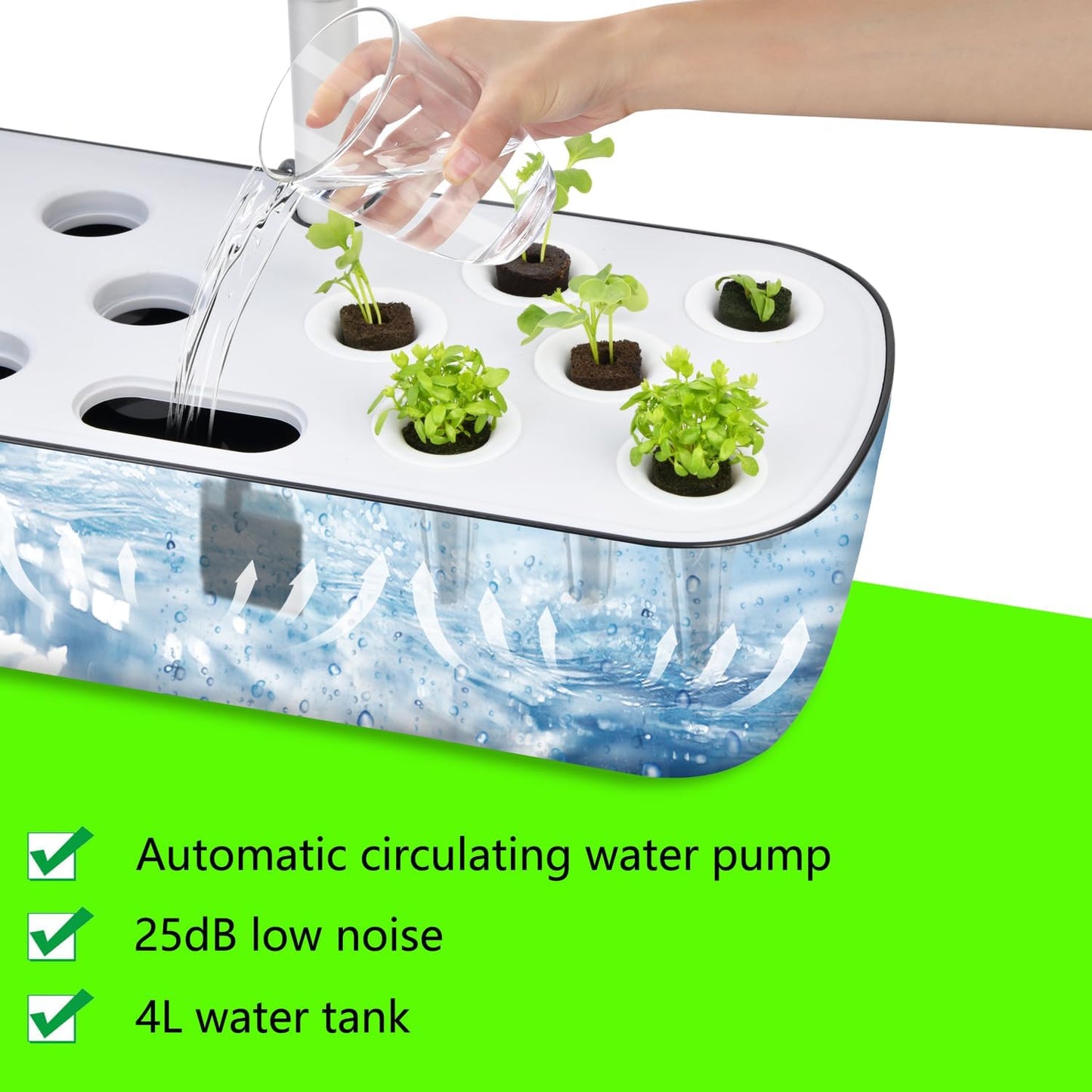 12 Pods Hydroponics Growing System Kit, Adjustable Height, Quiet Smart Pump