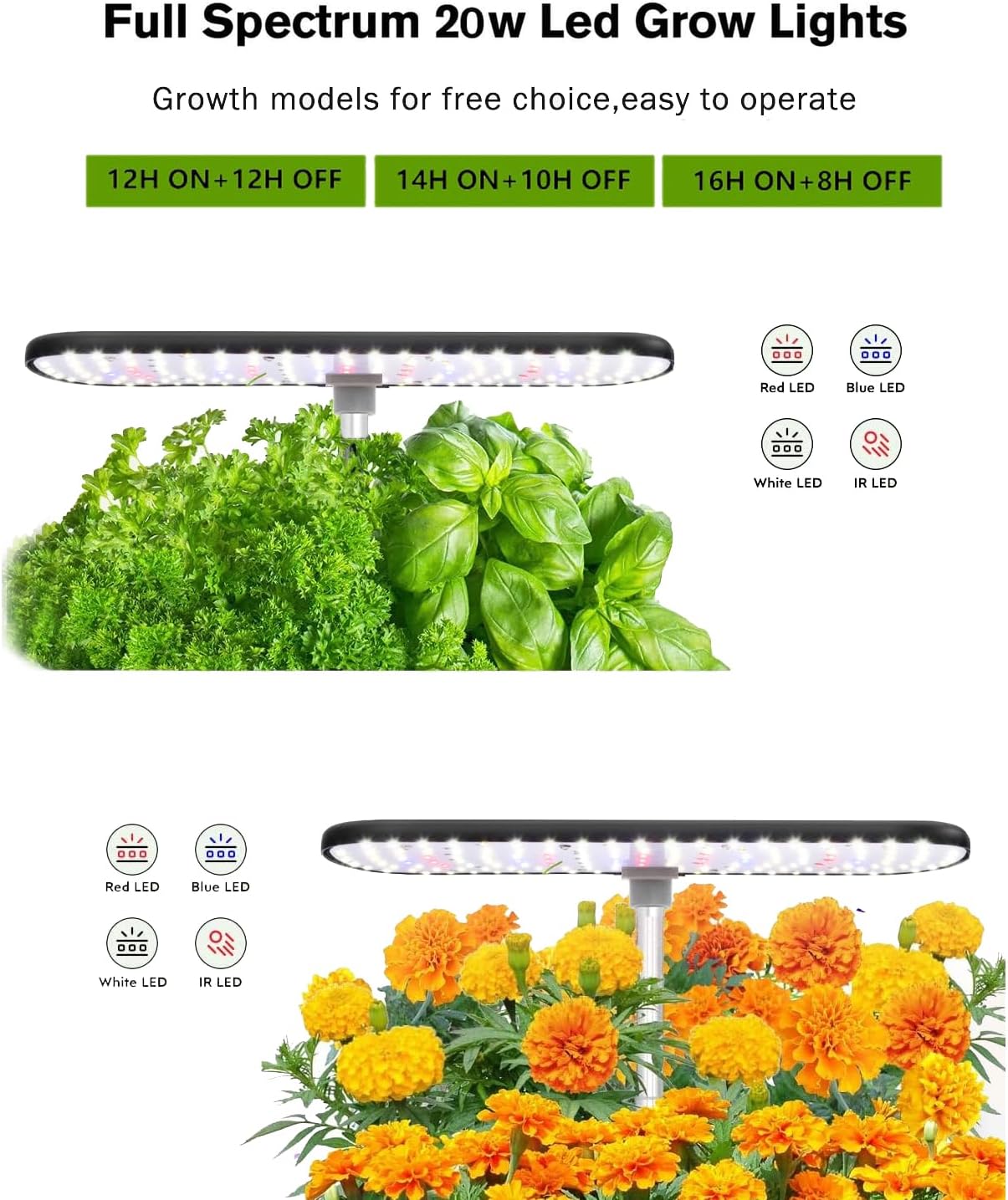 12 Pods Hydroponics Growing System Kit, Adjustable Height, Quiet Smart Pump