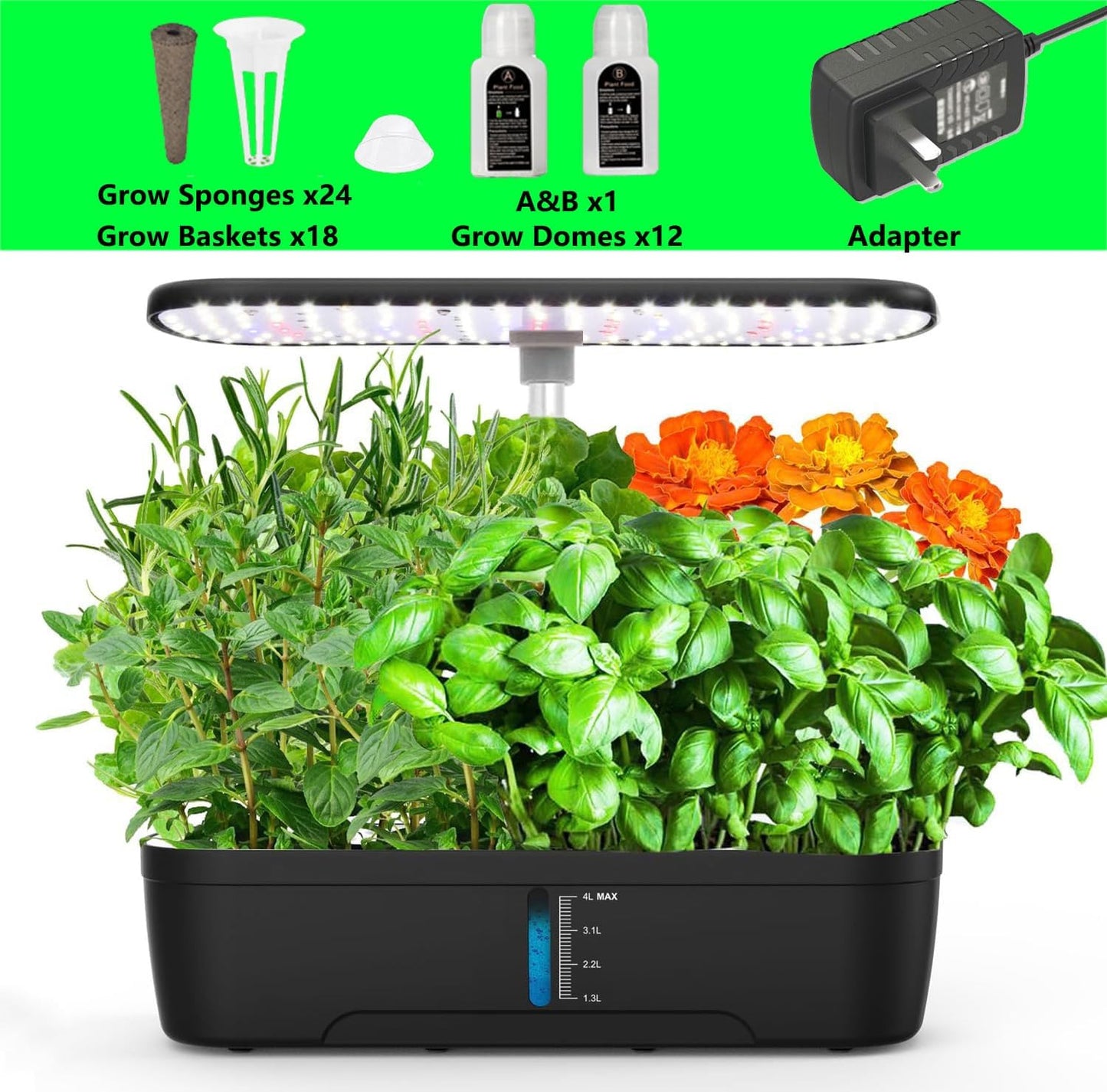 12 Pods Hydroponics Growing System Kit, Adjustable Height, Quiet Smart Pump