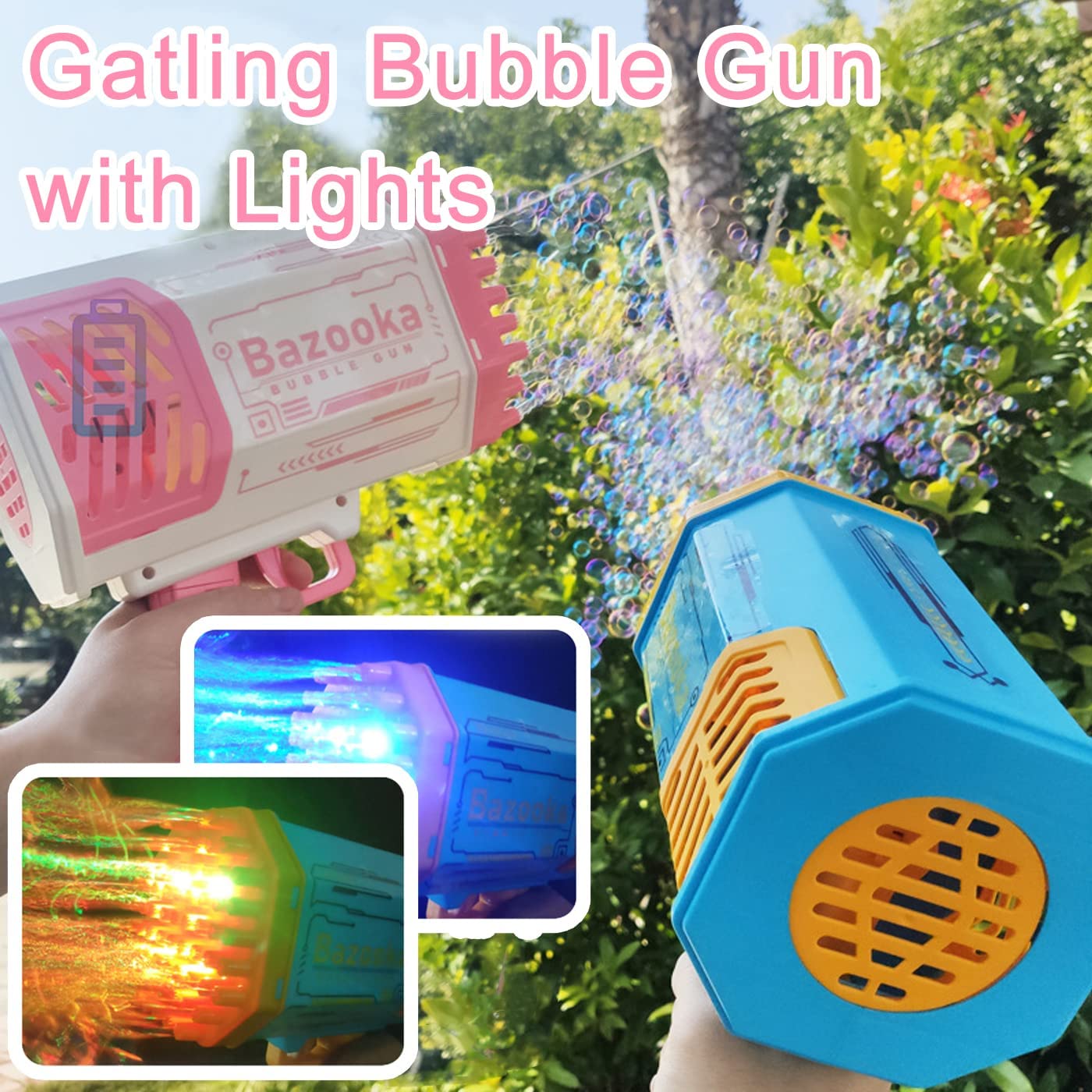 Bubble Machine Guns With Light: 69 Holes bubble blasters For Kids