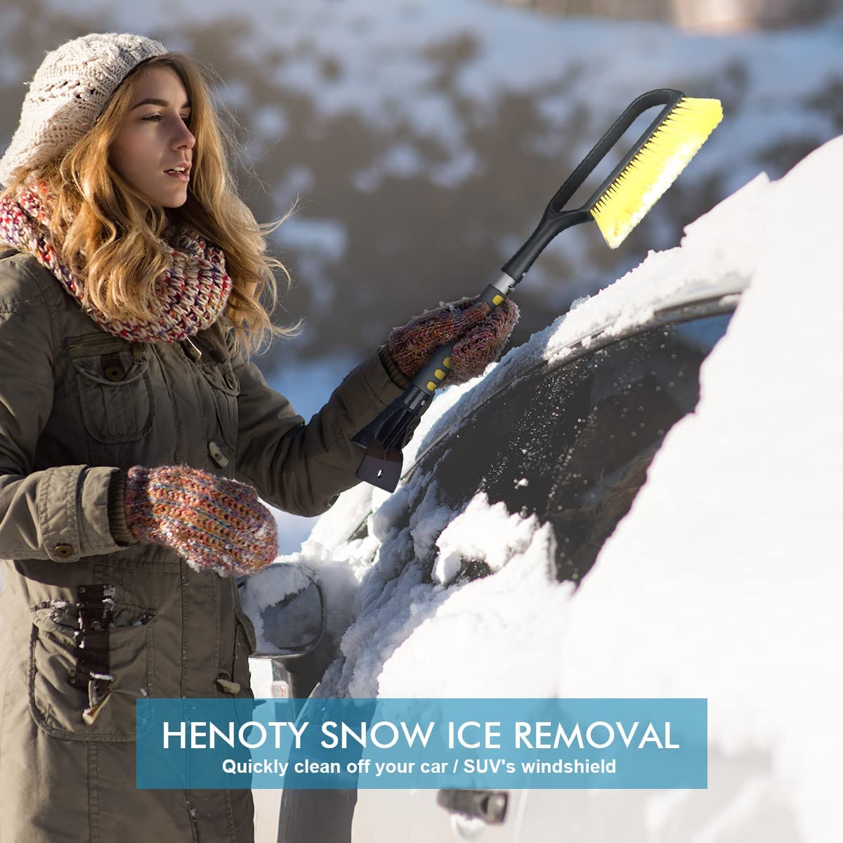 Snow Brush 27 Inch: Detachable Ice Scraper with Comfortable Foam Grip