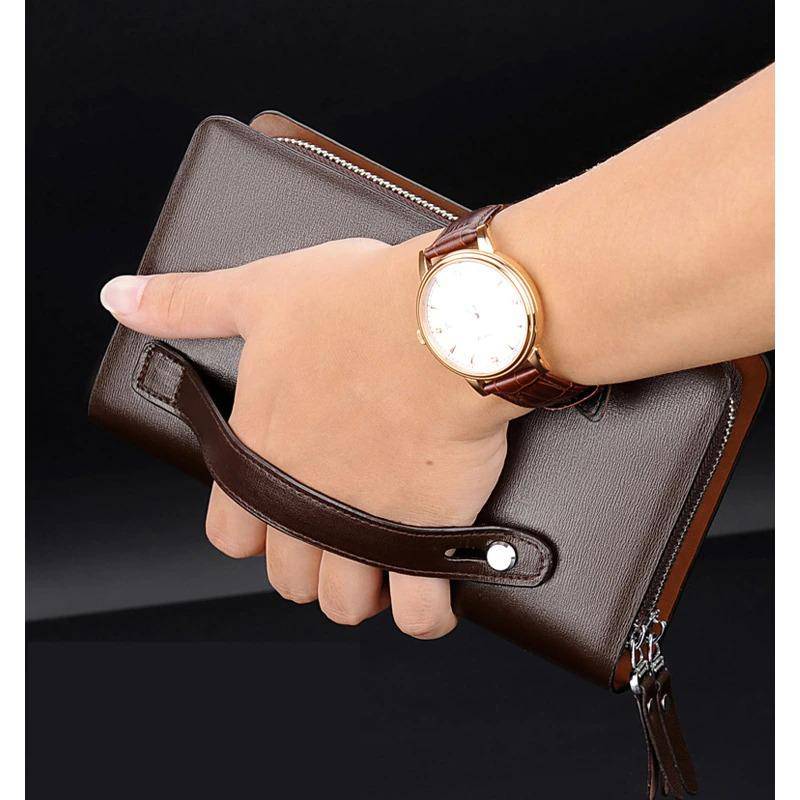 Mens Clutch Bag Handbag : Luxury Business Wallet Mini Hand Bag Black - Brown - SKINMOZ MARKET