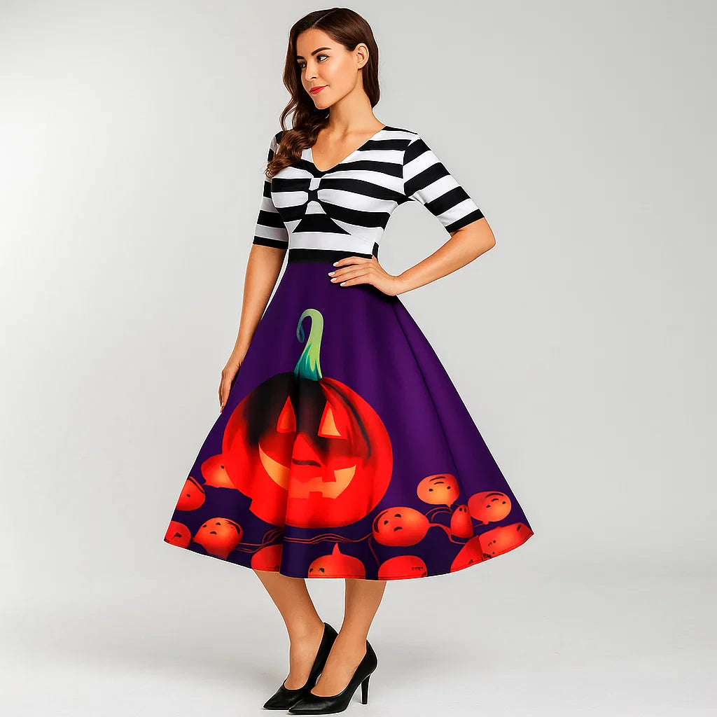 Halloween Costume Dress | Striped Midi Flare