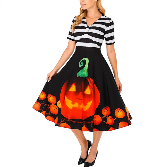 Halloween Costume Dress | Striped Midi Flare
