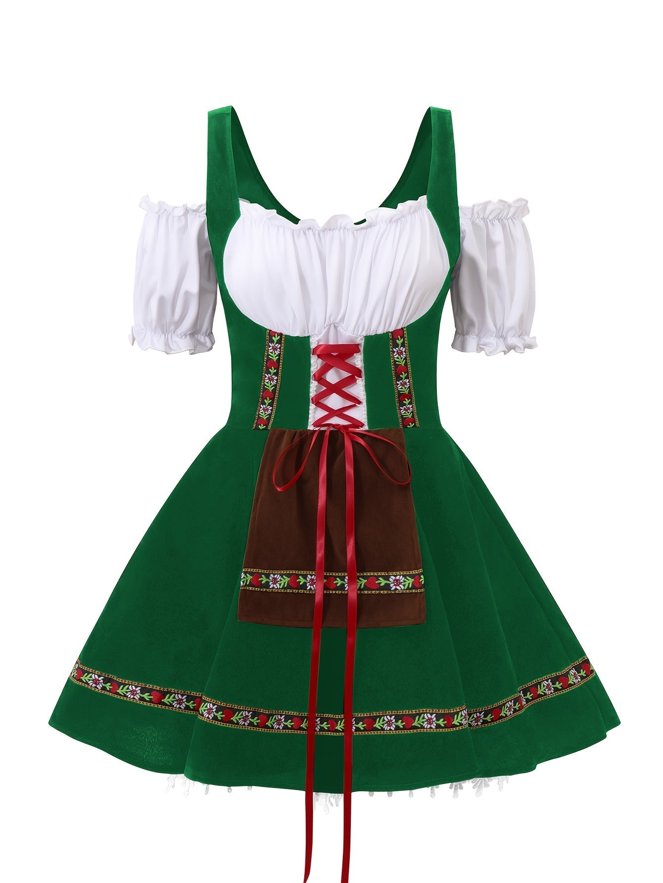 Women Plus Size Bavarian Halloween Costume Dress | Puff Sleeve Mini
