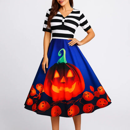 Halloween Costume Dress | Striped Midi Flare