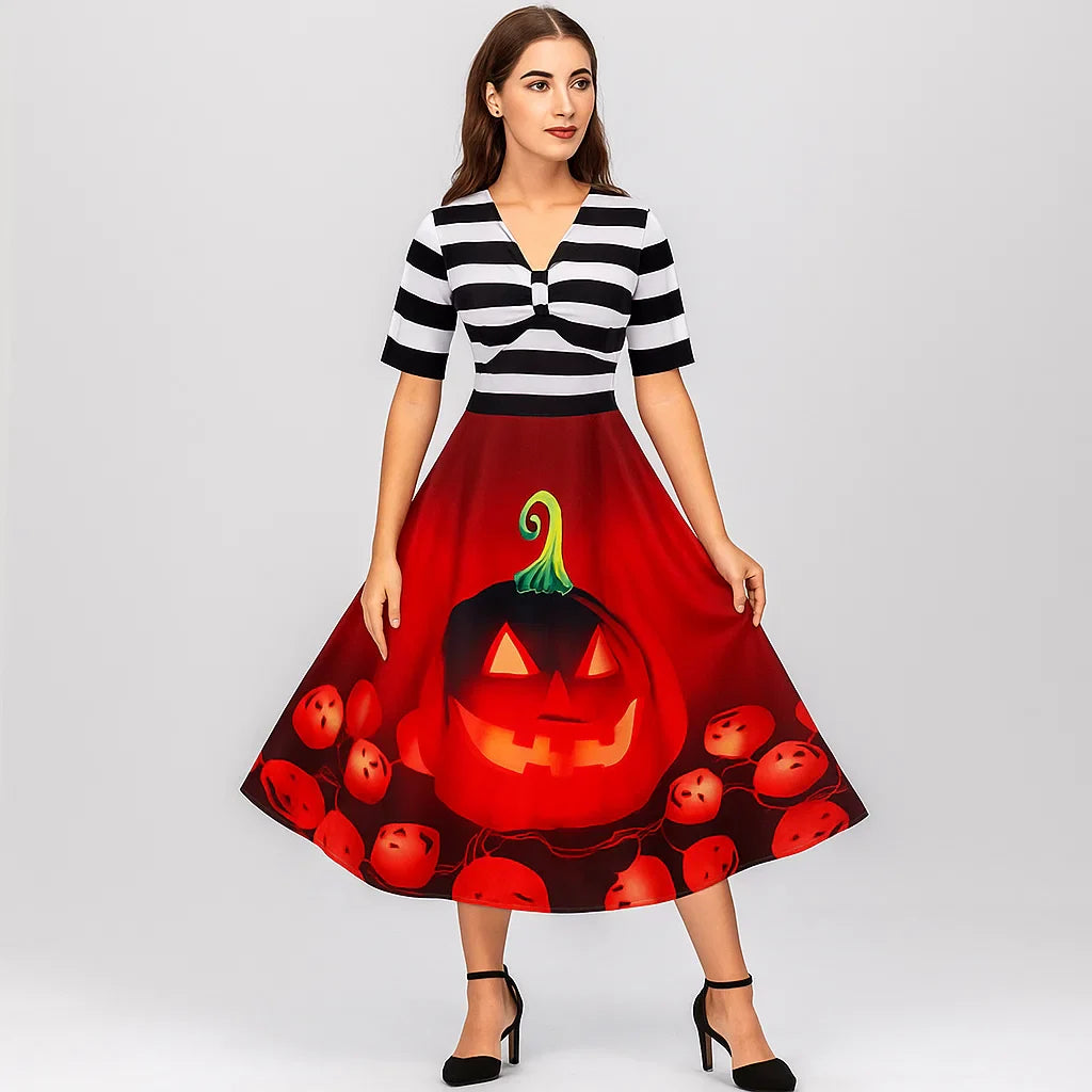 Halloween Costume Dress | Striped Midi Flare