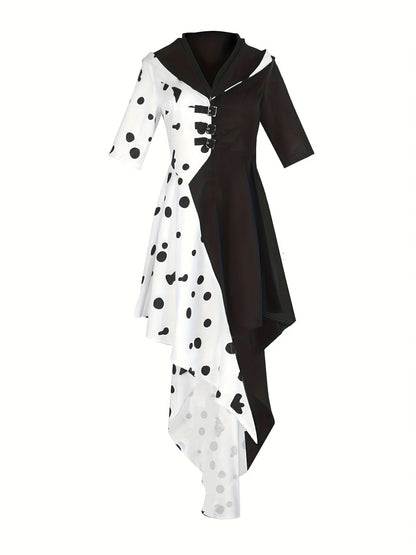 Women’s Hooded Dalmatian Halloween Movie Costume Dress | Asymmetrical High Low