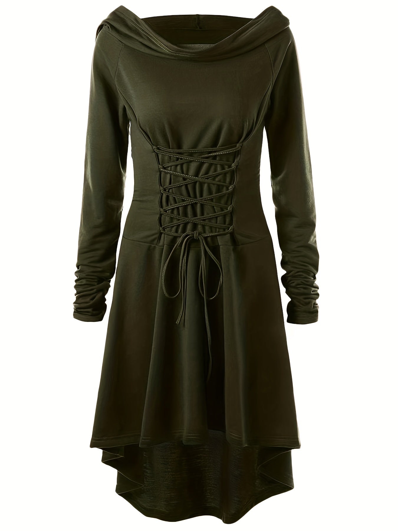 Women’s Gothic Lace Up Halloween Movie Costume Dress | Hooded Long Sleeve